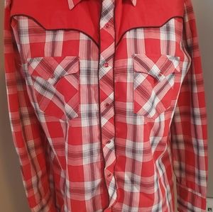 Kenny Rogers Mens Western Collection Shirt By KARMAN Plaid Size 17.5 / 35 Red
